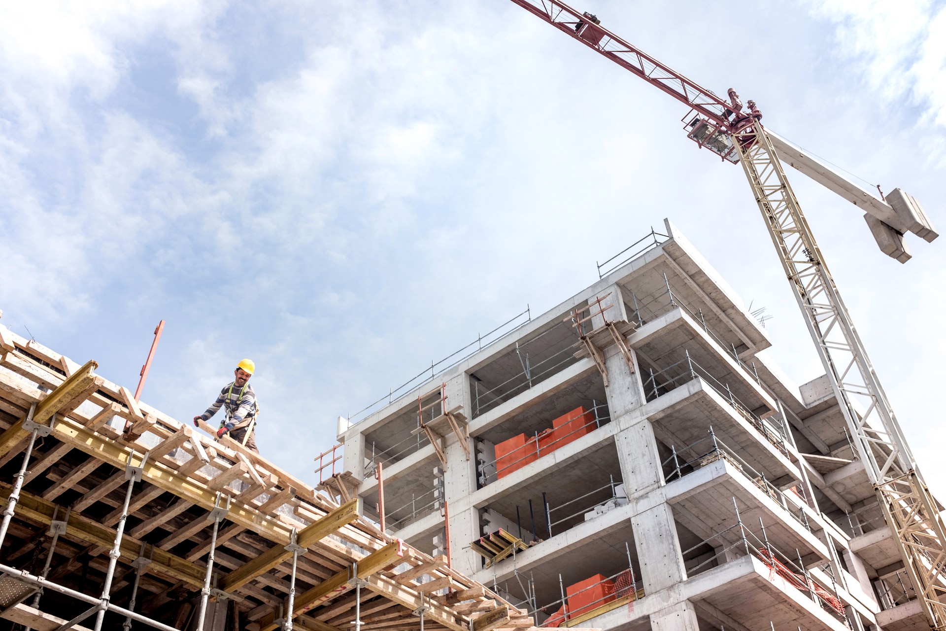 Construction Site View With Tower Crane